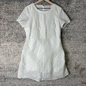 Precis Dress Womens 14 White Lace Mesh Short Sleeve Fit & Flare Party Occasion